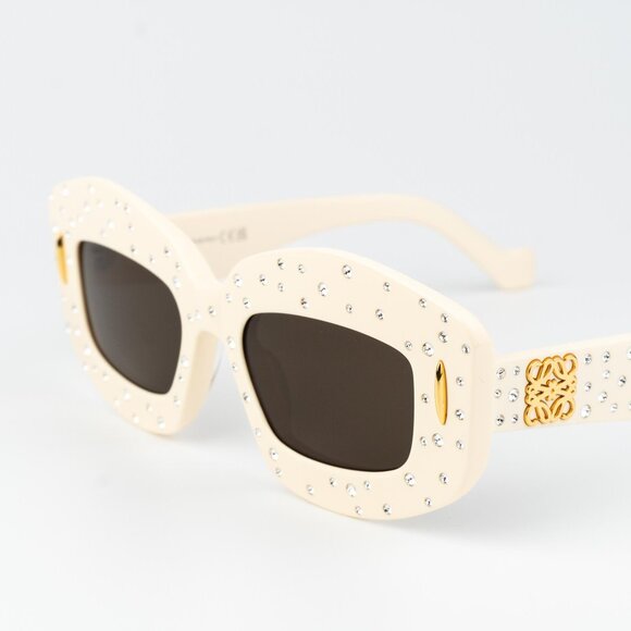 Loewe ANAGRAM Men Sunglasses Crystal Studs Ivory Brown Rectangle LW4114IS 25E - Picture 4 of 12